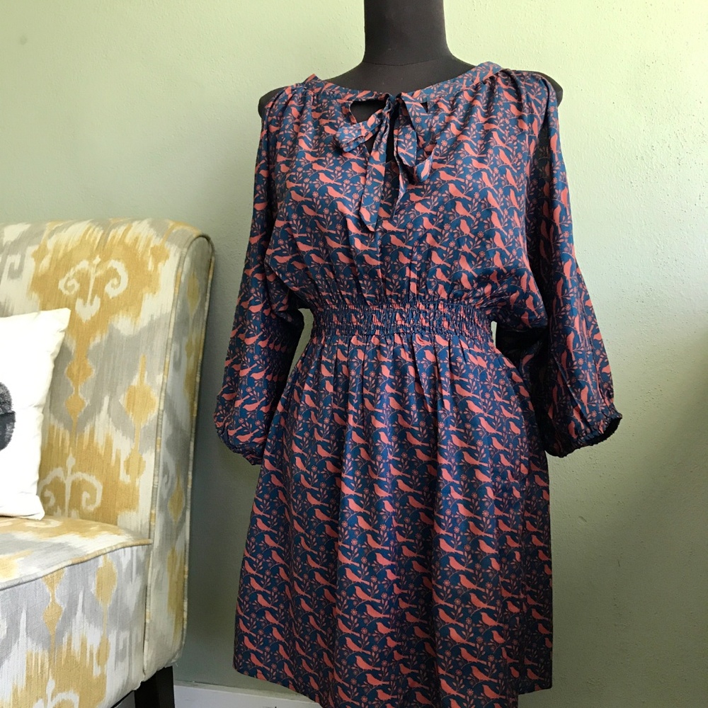 Cold Shoulder Floral Flirty Bird Dress w/Tie